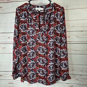 Ann Taylor LOFT Long Sleeve Flowy Top‎ Red Purple Orange Size Small